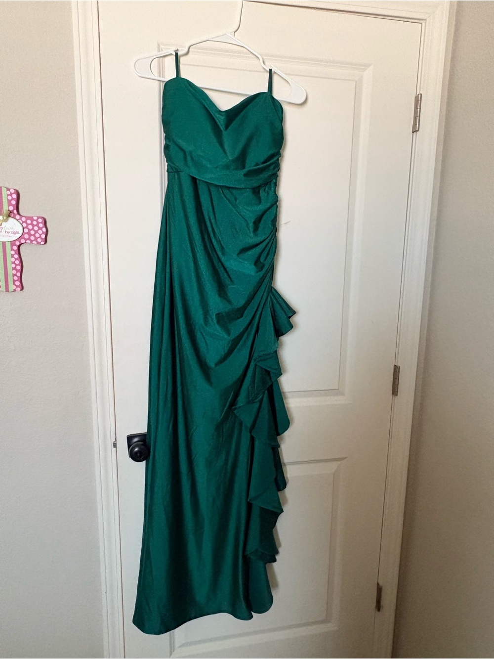 Emerald Sundae Teal-Green Ruffle Draped Prom Gown